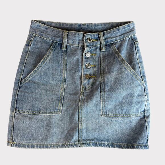 SHEIN Womens XS Light Blue Denim Short Skirt Button Front - Picture 1 of 9